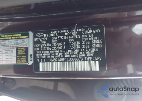 2020 Hyundai Palisade Se z USA, uszkodzony, nr VIN KM8R14HE1LU038373